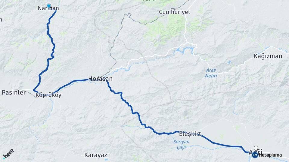 Erzurum Narman Ağrı Arası Kaç Km - Yol Haritası