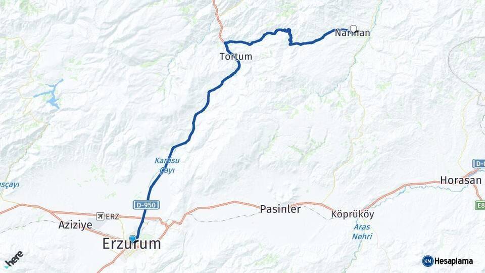 Erzurum Narman Arası Kaç Km - Yol Haritası