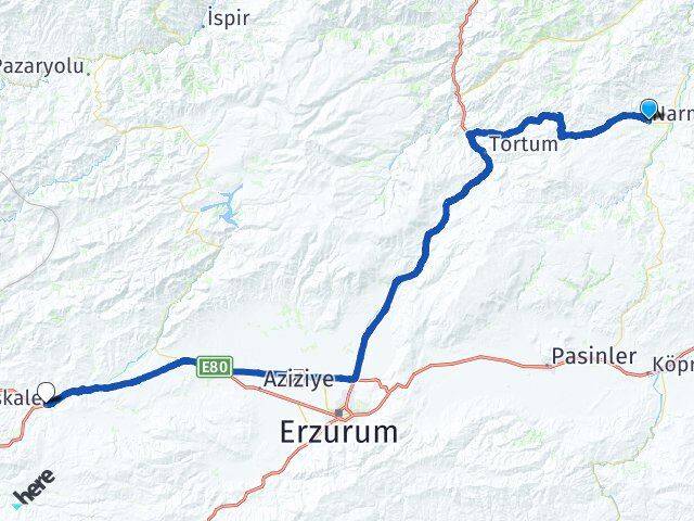 Erzurum Narman Aşkale Arası Kaç Km - Yol Haritası