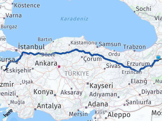 Erzurum Narman Balıkesir Arası Kaç Km - Yol Haritası