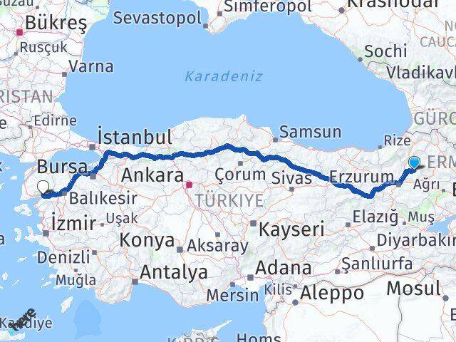 Erzurum Narman Edremit Balıkesir Arası Kaç Km - Yol Haritası