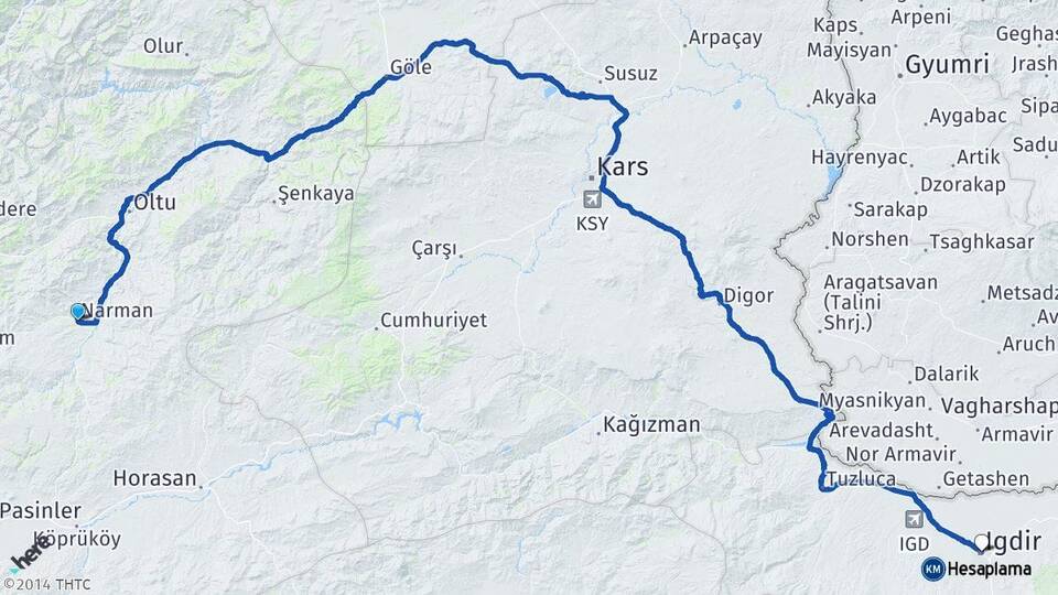 Erzurum Narman Iğdır Arası Kaç Km - Yol Haritası