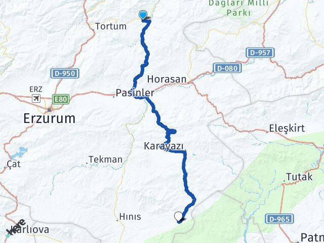 Erzurum Narman Karaçoban Arası Kaç Km - Yol Haritası
