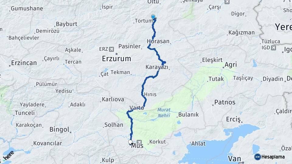 Erzurum Narman Muş Arası Kaç Km - Yol Haritası