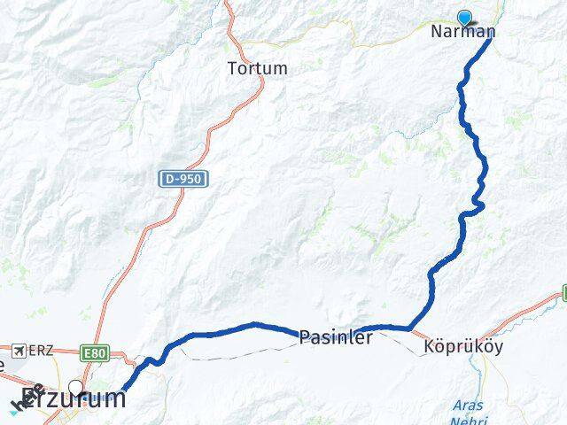 Erzurum Narman Palandöken Arası Kaç Km - Yol Haritası