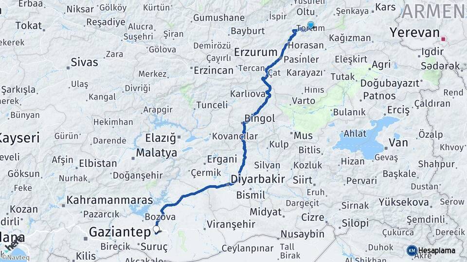 Erzurum Narman Şanlıurfa Arası Kaç Km - Yol Haritası