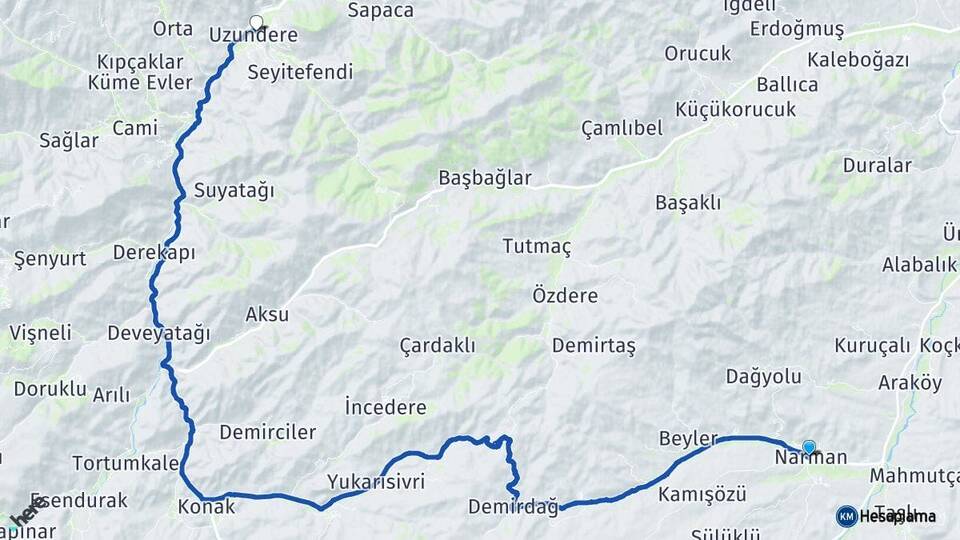 Erzurum Narman Uzundere Arası Kaç Km - Yol Haritası