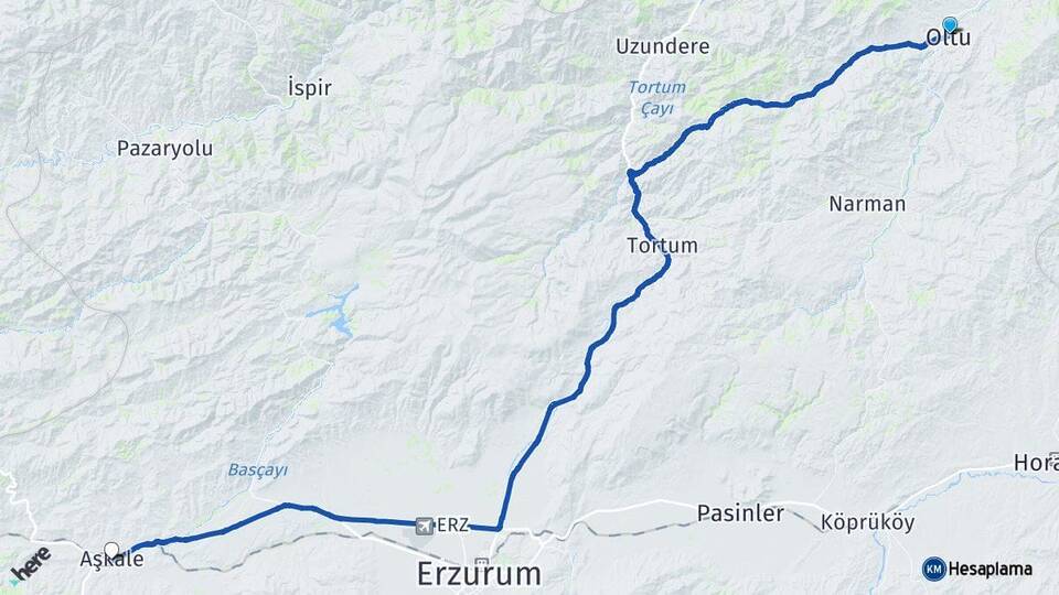 Erzurum Oltu Aşkale Arası Kaç Km - Yol Haritası