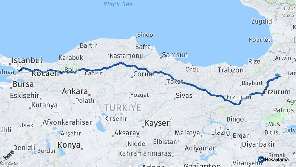 Erzurum Oltu Gebze Kocaeli Arası Kaç Km - Yol Haritası