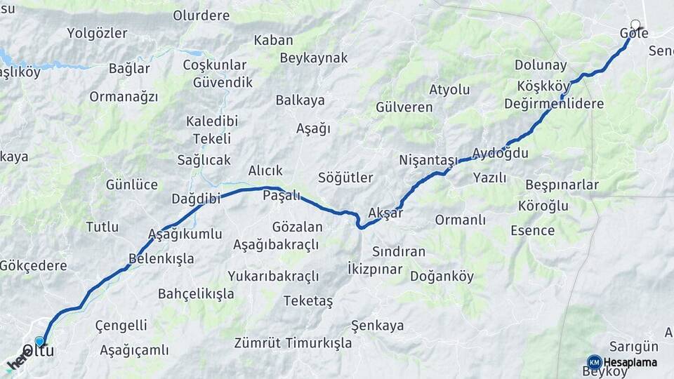 Erzurum Oltu Göle Ardahan Arası Kaç Km - Yol Haritası