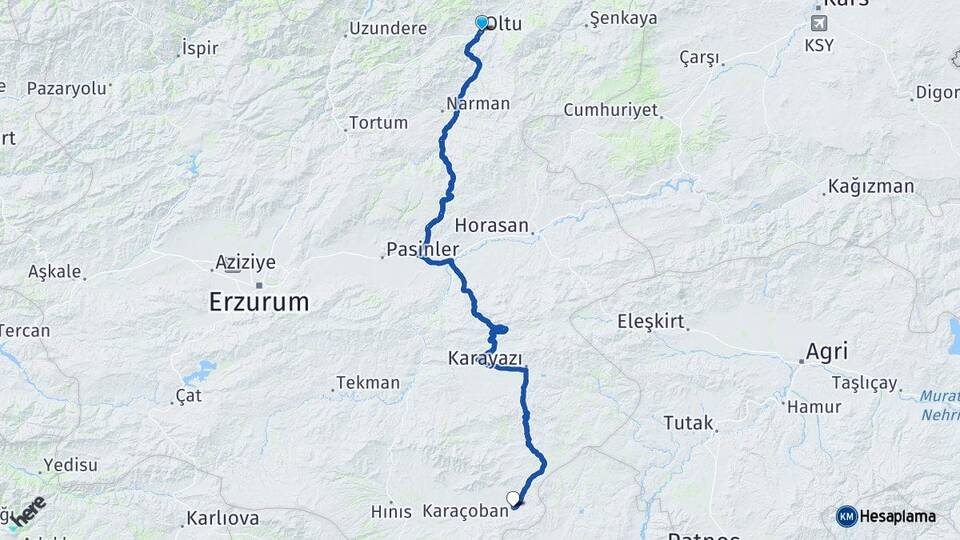 Erzurum Oltu Karaçoban Arası Kaç Km - Yol Haritası
