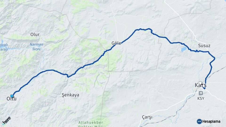 Erzurum Oltu Kars Arası Kaç Km - Yol Haritası