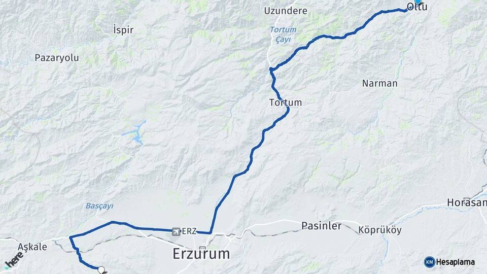 Erzurum Oltu Palandöken Arası Kaç Km - Yol Haritası