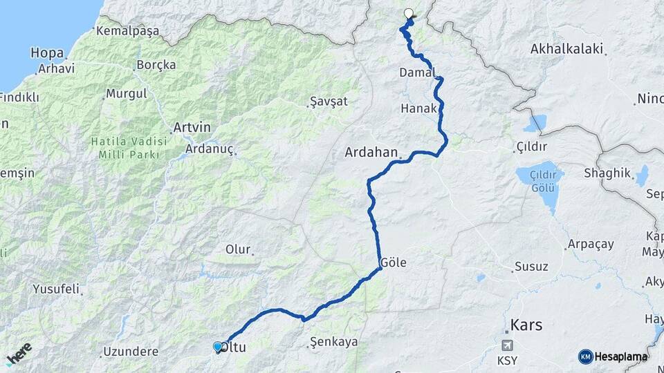 Erzurum Oltu Posof Ardahan Arası Kaç Km - Yol Haritası