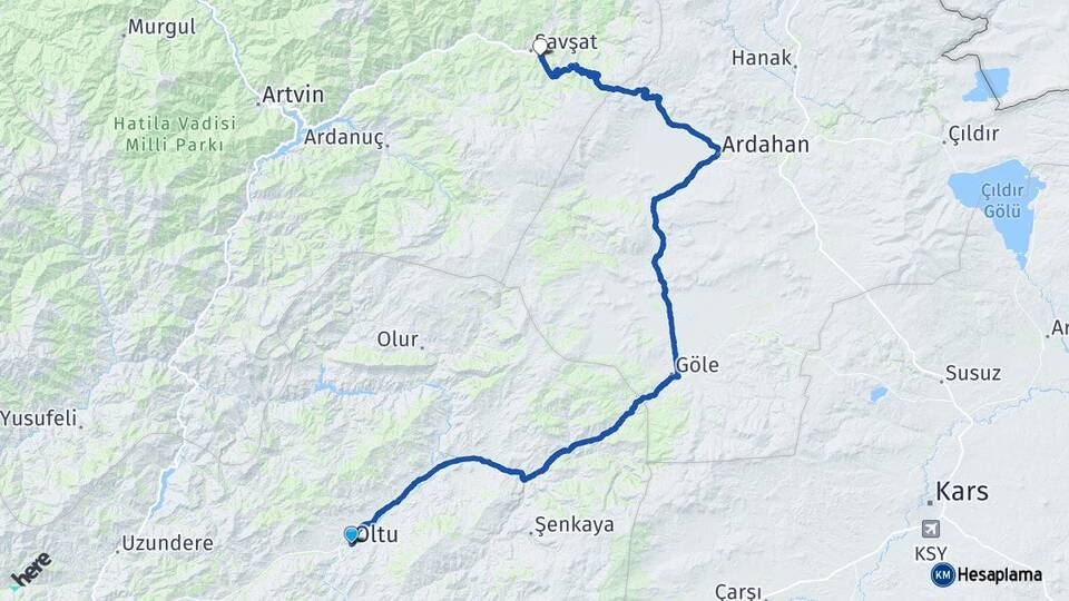 Erzurum Oltu Şavşat Artvin Arası Kaç Km - Yol Haritası