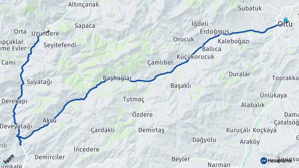 Erzurum Oltu Uzundere Arası Kaç Km - Yol Haritası