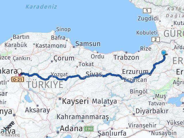 Erzurum Olur Ankara Arası Kaç Km - Yol Haritası