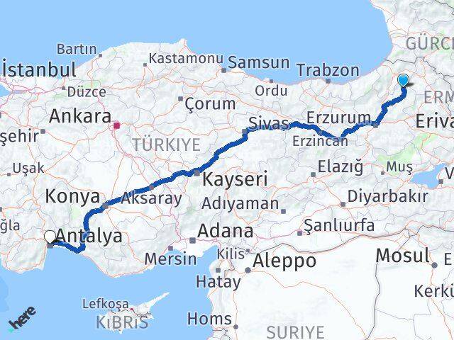 Erzurum Olur Antalya Arası Kaç Km - Yol Haritası