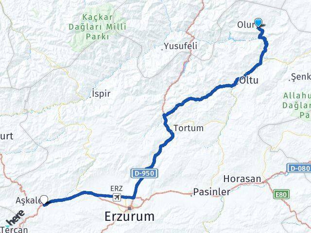 Erzurum Olur Aşkale Arası Kaç Km - Yol Haritası