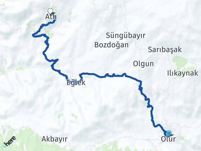 Erzurum Olur Atlı Olur Arası Kaç Km - Yol Haritası