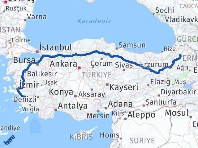 Erzurum Olur Aydın Arası Kaç Km - Yol Haritası