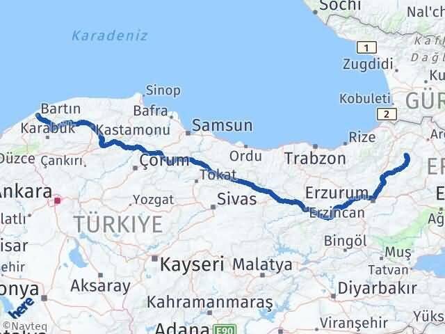 Erzurum Olur Bartın Arası Kaç Km - Yol Haritası