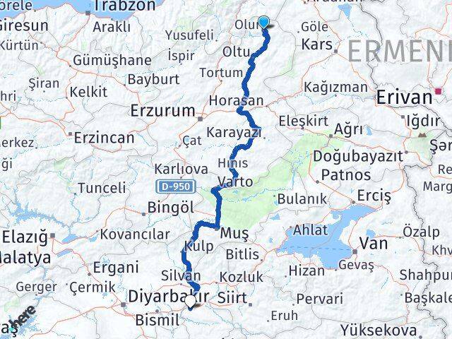 Erzurum Olur Batman Arası Kaç Km - Yol Haritası