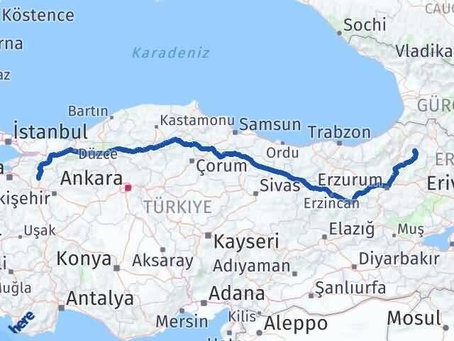 Erzurum Olur Bilecik Arası Kaç Km - Yol Haritası