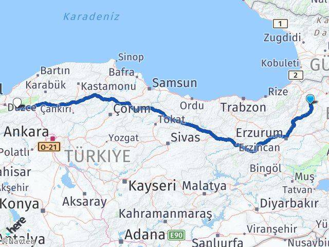 Erzurum Olur Bolu Arası Kaç Km - Yol Haritası