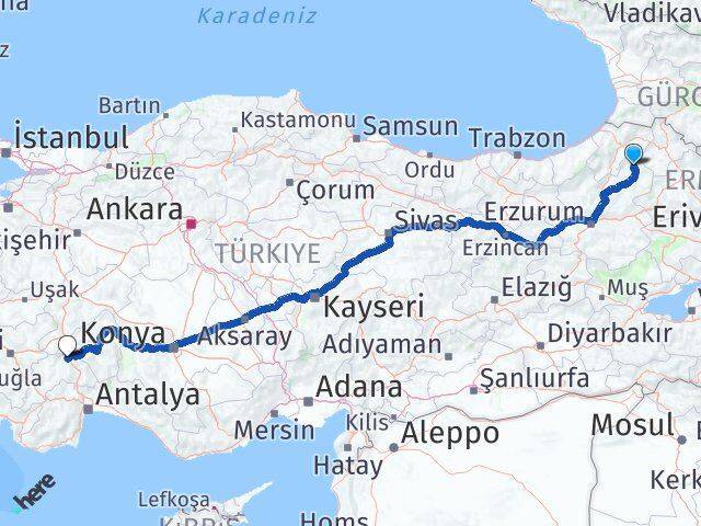Erzurum Olur Burdur Arası Kaç Km - Yol Haritası