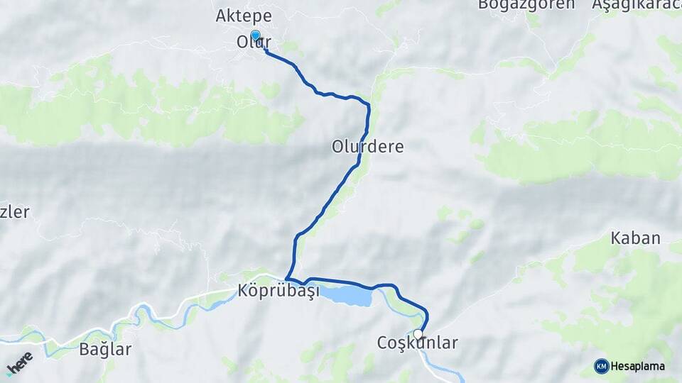 Erzurum Olur Coşkunlar Olur Arası Kaç Km - Yol Haritası