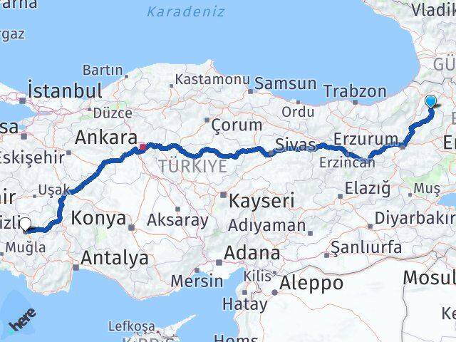 Erzurum Olur Denizli Arası Kaç Km - Yol Haritası