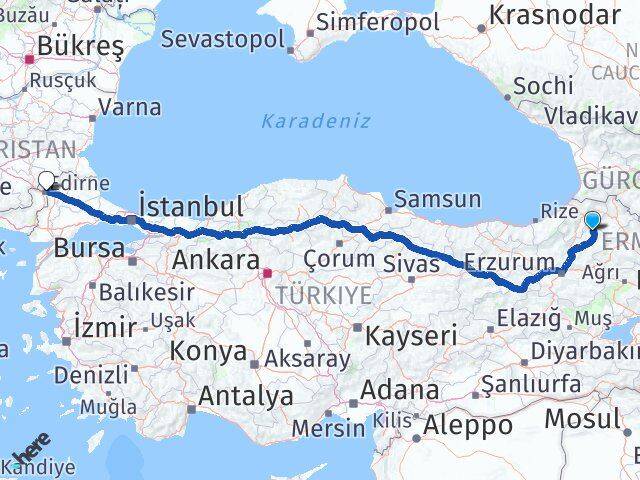 Erzurum Olur Edirne Arası Kaç Km - Yol Haritası