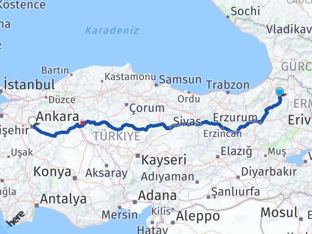 Erzurum Olur Eskişehir Arası Kaç Km - Yol Haritası