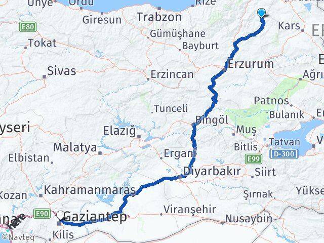 Erzurum Olur Gaziantep Arası Kaç Km - Yol Haritası