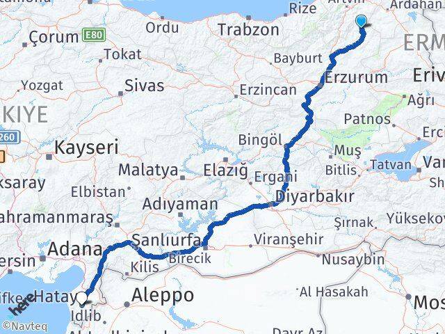 Erzurum Olur Hatay Arası Kaç Km - Yol Haritası