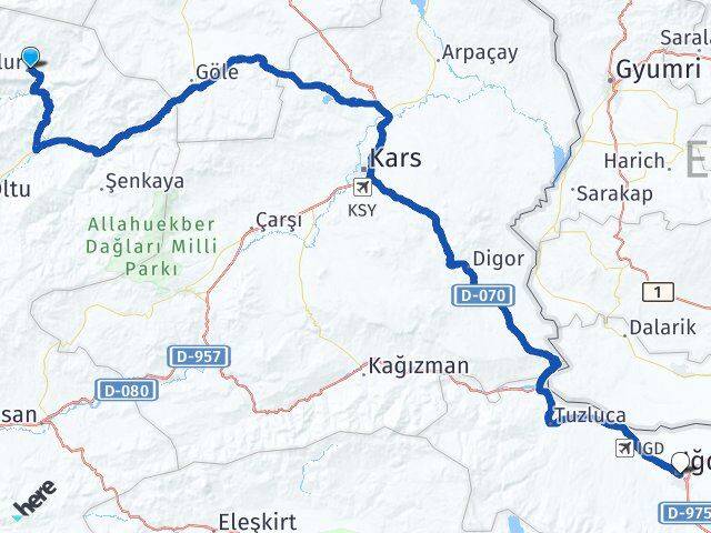 Erzurum Olur Iğdır Arası Kaç Km - Yol Haritası