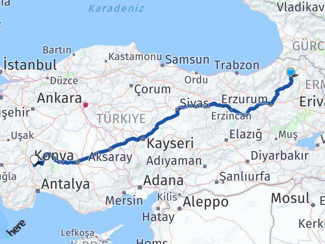 Erzurum Olur Isparta Arası Kaç Km - Yol Haritası