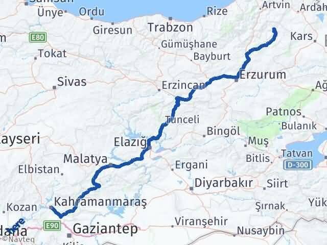 Erzurum Olur Kahramanmaraş Arası Kaç Km - Yol Haritası