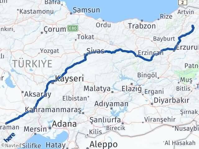 Erzurum Olur Karaman Arası Kaç Km - Yol Haritası