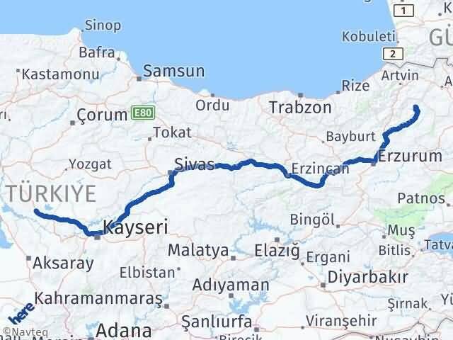 Erzurum Olur Kırşehir Arası Kaç Km - Yol Haritası