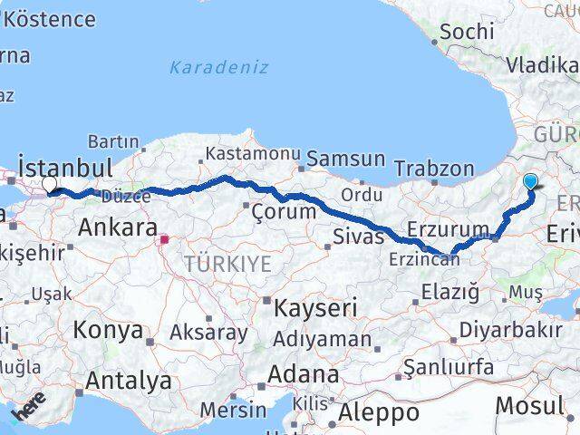 Erzurum Olur Kocaeli Arası Kaç Km - Yol Haritası
