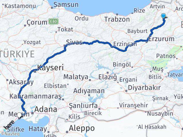 Erzurum Olur Mersin Arası Kaç Km - Yol Haritası