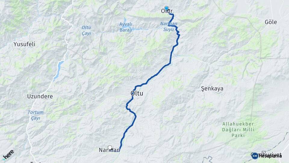 Erzurum Olur Narman Arası Kaç Km - Yol Haritası