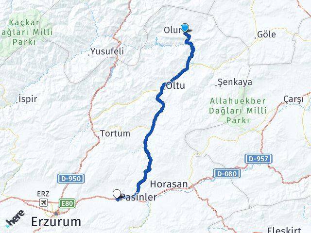 Erzurum Olur Pasinler Arası Kaç Km - Yol Haritası
