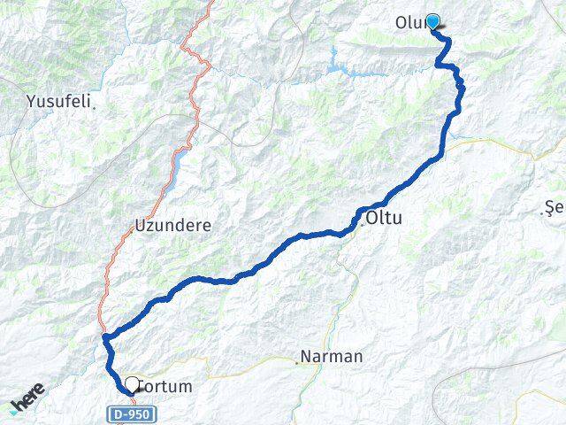 Erzurum Olur Tortum Arası Kaç Km - Yol Haritası