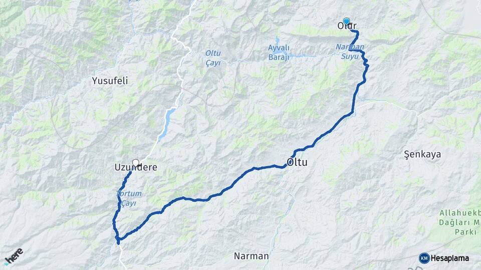 Erzurum Olur Uzundere Arası Kaç Km - Yol Haritası