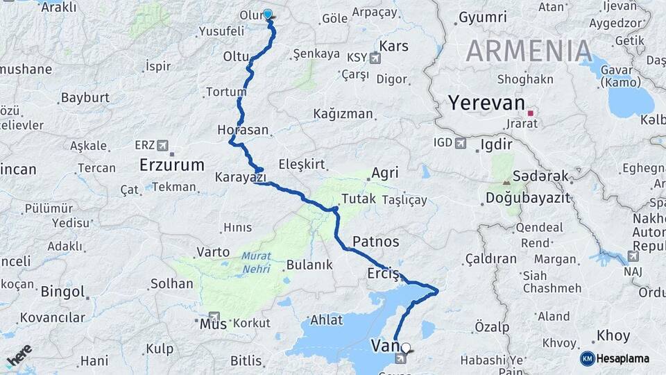Erzurum Olur Van Arası Kaç Km - Yol Haritası