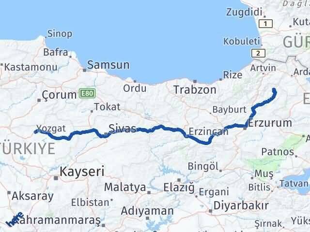 Erzurum Olur Yozgat Arası Kaç Km - Yol Haritası