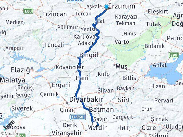 Erzurum Ömerli Mardin Arası Kaç Km - Yol Haritası